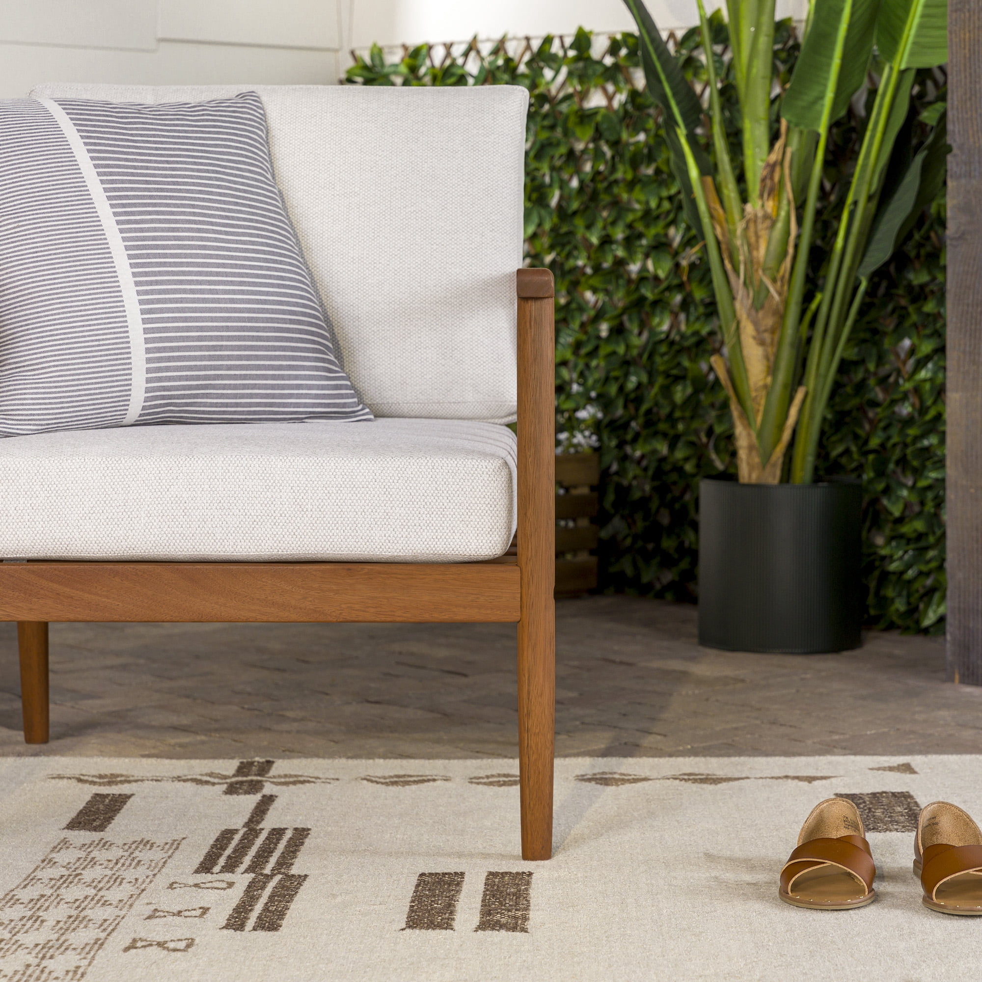 Walker Edison Modern Solid Eucalyptus Outdoor Lounge Chair, Brown