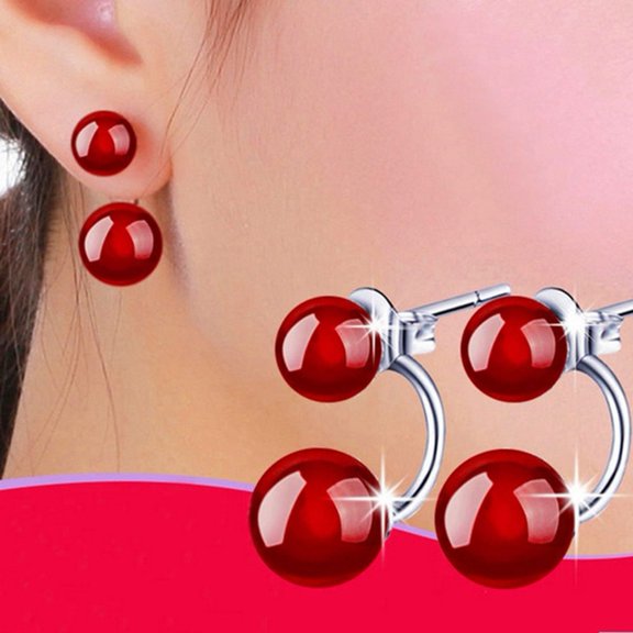 Opvise Fashion Women Double Sided Faux Agate Ear Jacket Earrings Party Jewelry Gift