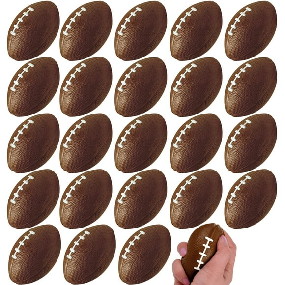Wall2Wall Mini Sports Balls For Kids Party Favor Toy, Football, Squeeze Foam For Stress, Anxiety Relief, Relaxation. (24 Pack (Footballs)