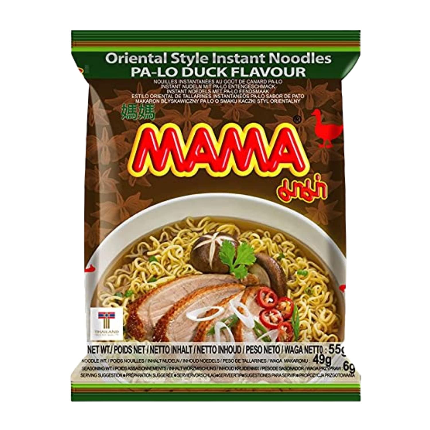 NineChef Brand Spoon Plus Mama Ramen Thai instant Noodle, 4 flavor (Shrimp Tom Yum, Pa Lo Duck, Shrimp Creamy Tom Yum, Pork), each flavor 6 bags Total 24 small bags noodle