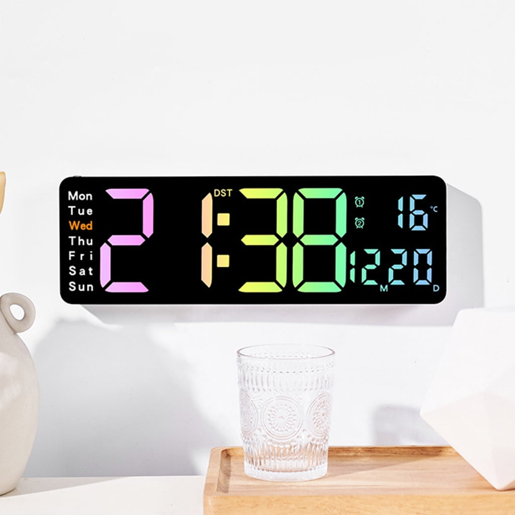 SIEYIO Wall Clock Digital LED Alarm Clock with 12" LED Calendar and Temperature Display for Office Desktop Bedroom Decorations
