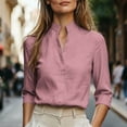 thumbnail image 2 of Enjoytime Shirts for Women Stand Collar V Neck Linen 3/4 Sleeve Tops Lightweight Business Casual Work Blouses, 2 of 7