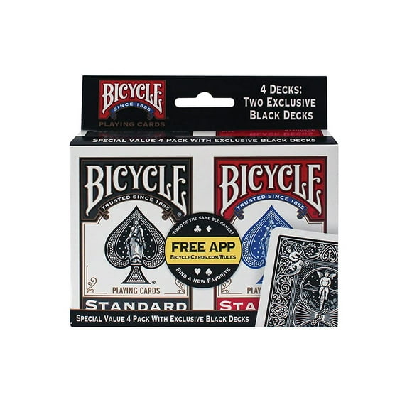 Juego de cartas para bicicleta con índice estándar, negro y rojo, paquete de 4