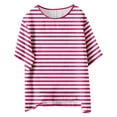 thumbnail image 4 of Summer Tops for Women Fashionable Wide Striped Casual T Shirt Short Sleeve Summer Shirts for Women Pink M, 4 of 4
