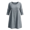 thumbnail image 3 of Ohufall Womens Mini Dress Hollow Out 3/4 Sleeve Crew Neck Dresses Stylish Cotton Linen Fashion Vacation Dress, 3 of 3