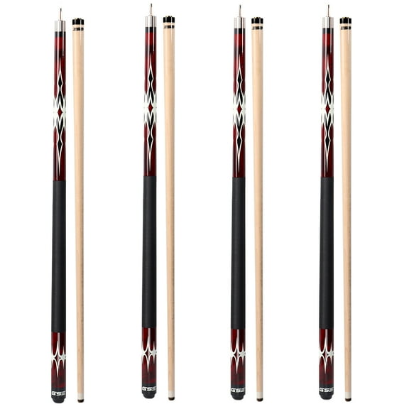 GSE Games & Sports Expert Set of 4 58" 2-Piece Canadian Maple Hardwood Billiard Pool Cue Sticks for Commercial, Bar and House Use (6 Colors,18-21oz Available)