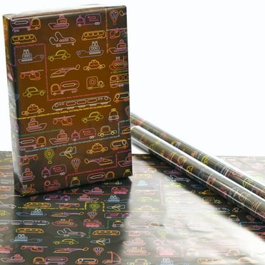 eVincE Pack of 25 Cars Pattern Gift Wrapping Paper with Fun Facts | 70 x 50 cms Large Sheet | For Kids Birthday theme Party and All Occasion