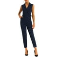 thumbnail image 2 of MODA NOVA Juniors' Jumpsuit V Neck High Waist Sleeveless Long Pants Jumpsuit M Dark Blue, 2 of 5