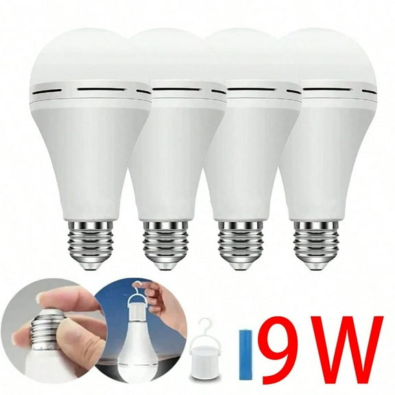 9W 4Pcs Emergency Cold White Light Bulbs E27 Rechargeable LED Smart Light Energy Saving Lamps Lighting During Power Outages
