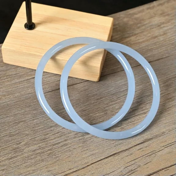 K-KED Beautiful Lady Natural Jade Solid Jingle Bracelet Vintage Simple Jade Bracelet-Aqua Blue-54mm
