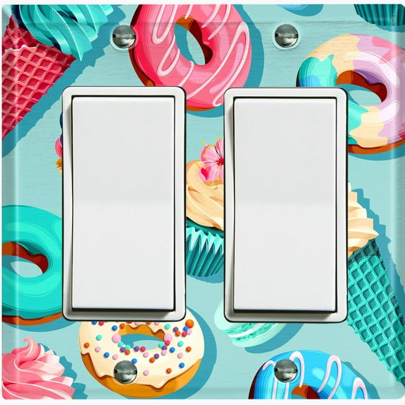 Metal Light Switch Plate Cover Colorful Doughnut Cupcake Ice Cream Collage Teal CAK042