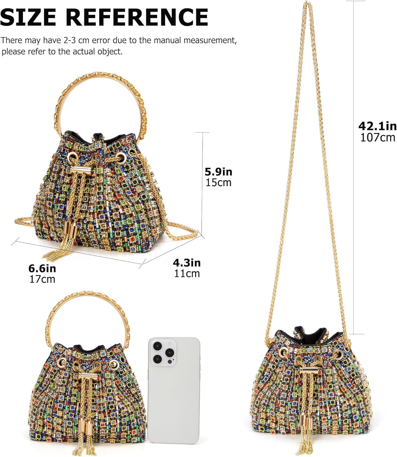 Kwuty Sparkly Diamond Evening Bag Clutch Purses for Women Rhinestone Purse Glitter Handbag for Party Prom Cocktail Wedding（Colorful）