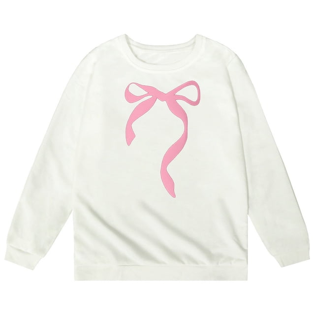 PMVFHDE Sweat à Capuche pour Fille, Manches Longues, Col Rond avec Nœud, Blanc, 5-6 Ans