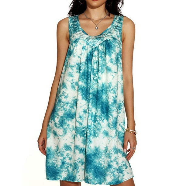 Nlife Women Crew Neck Sleeveless Tie Dyed Dress