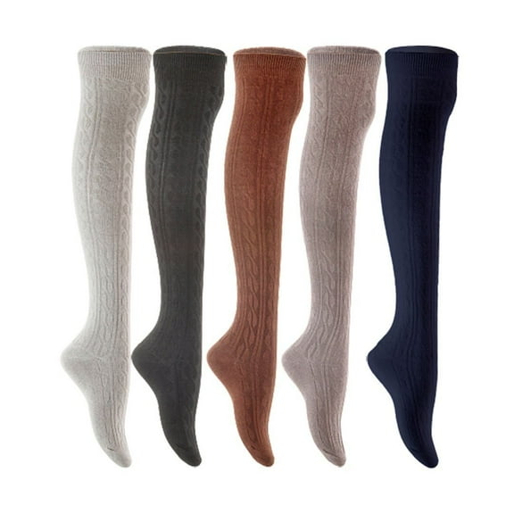 Lian LifeStyle Women's 5 Pair Adorable Comfortable Soft Thigh High Over Knee High Cotton Socks Size 6-9 L1024 Light Grey,Black,Coffee,Dark Grey,Navy