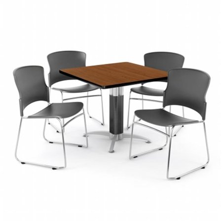 Red Kitchen Table And Chairs Set OFM PKG-BRK-030-0012 Breakroom Package Featuring 42 in. Square Mesh Base Multi-Purpose Table with Four Plastic Multi-Use Stack Chairs ()