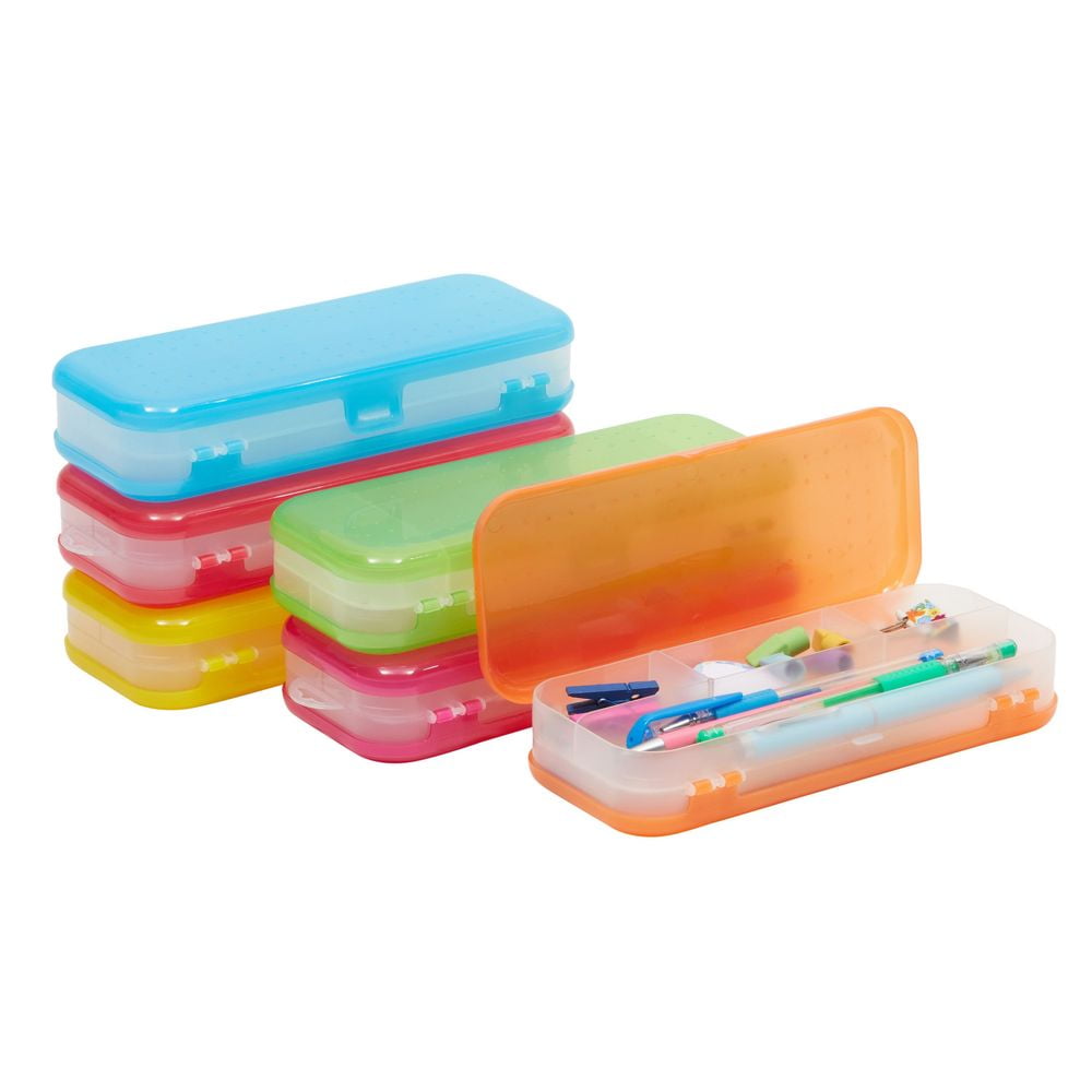Plastic Pencil Cases, 7 Slots (6 Colors, 6 Pack)