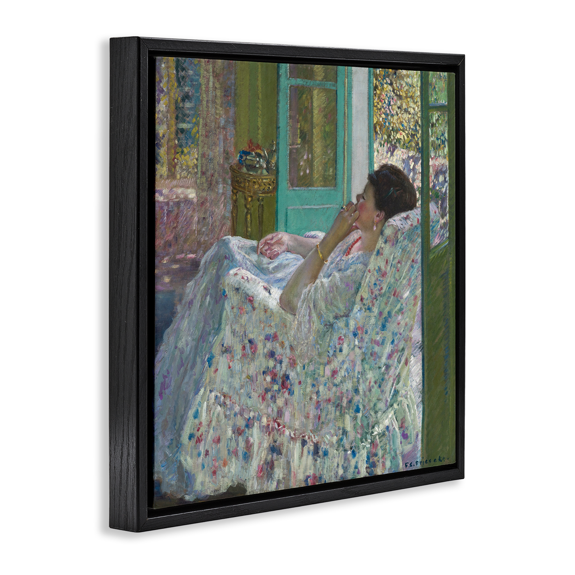 Stupell Industries Classical Woman Afternoon People Painting Black Floater Framed Canvas Art Print Wall Art, 25 x 25