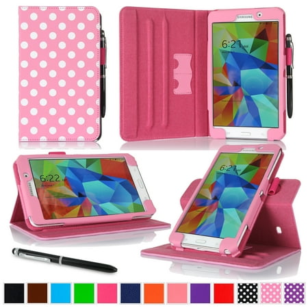 Galaxy Tab 4 7.0 Case, Samsung Galaxy Tab 4 7.0 Cover, rooCASE Dual View Slim Fit Lightweight Leather PU Folding Folio - Galaxy Tab 5 7.0 Case Polkadot Pink
