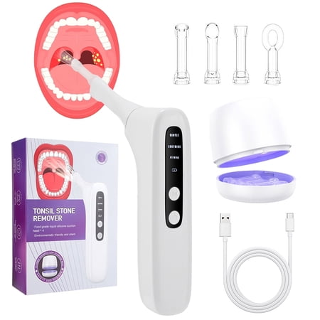 Upgraded Electronic Vacuum Tonsil Stone Remover with Built-in LED Light - Tonsil Stone Removal Kit with 3 Levels Suction,Tonsil Cleaner,Fight Bad Breath Oral Irrigator and 5X Magnifying Mirror,White