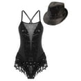 thumbnail image 3 of Rswnyirn Womens Shiny Sequin Tassel Leotard Fringe Bodysuit Ballroom Latin Jazz Costumes with Black M, 3 of 7