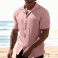 thumbnail image 2 of Mens T-shirts Mens Summer Summer Casual Lapel Solid Color Short Sleeved Button Linen Shirt Clothing Loose Fit Men Short Sleeve Yoga Shirt T Men Long Tees Sleeve Extra Long Red XL, 2 of 9