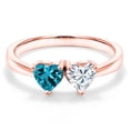 thumbnail image 3 of Gem Stone King 18K Rose Gold Plated Silver Fashion Right-Hand Ring Set with Heart Shape London Blue Topaz and Moissanite (1.05 Cttw, Size 9), 3 of 6