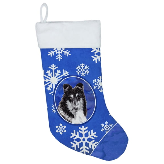 Carolines Treasures SC9774-CS Black and White Collie Winter Snowflakes Christmas Stocking Large multicolor