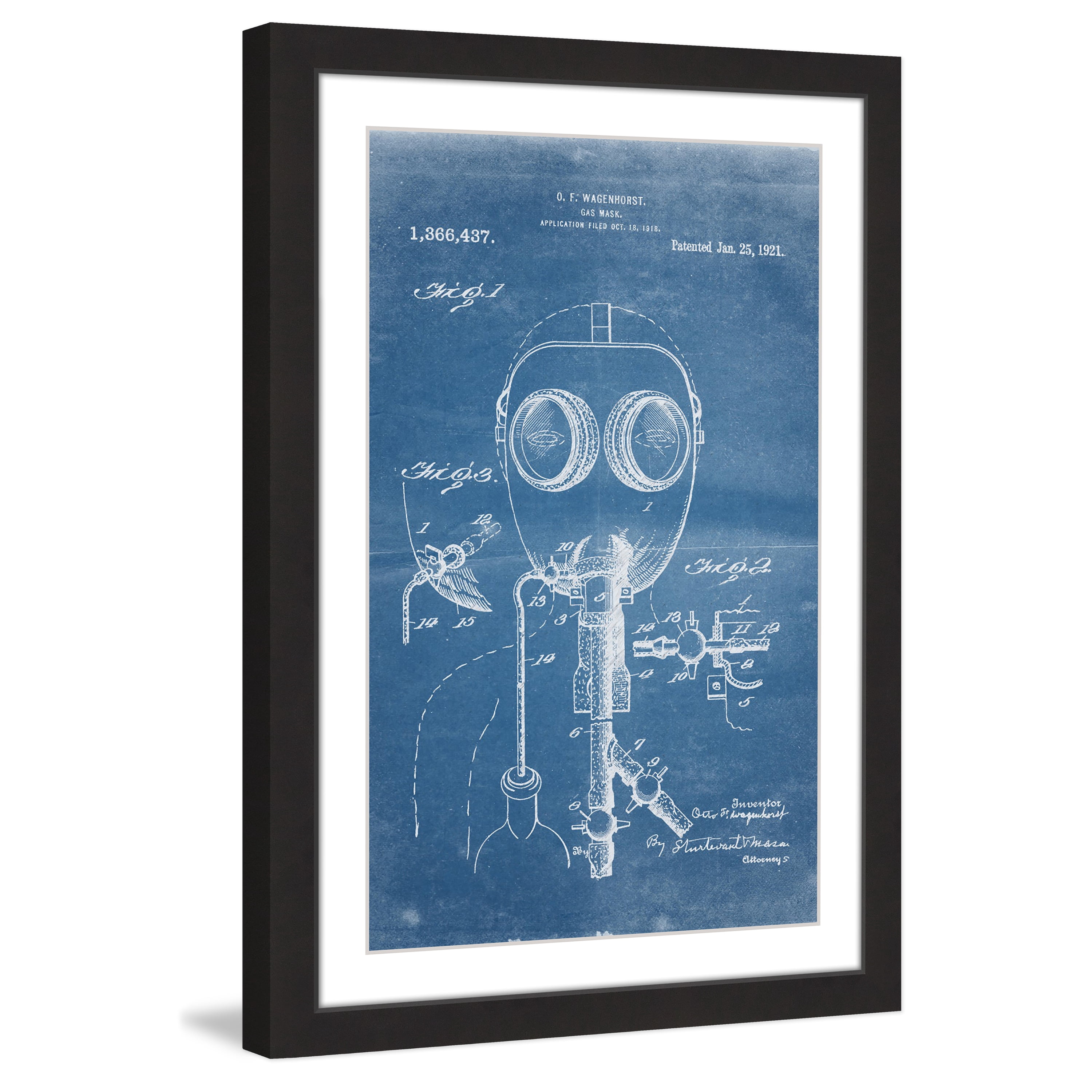 "Gas Mask 1921 Blueprint" Framed Painting Print