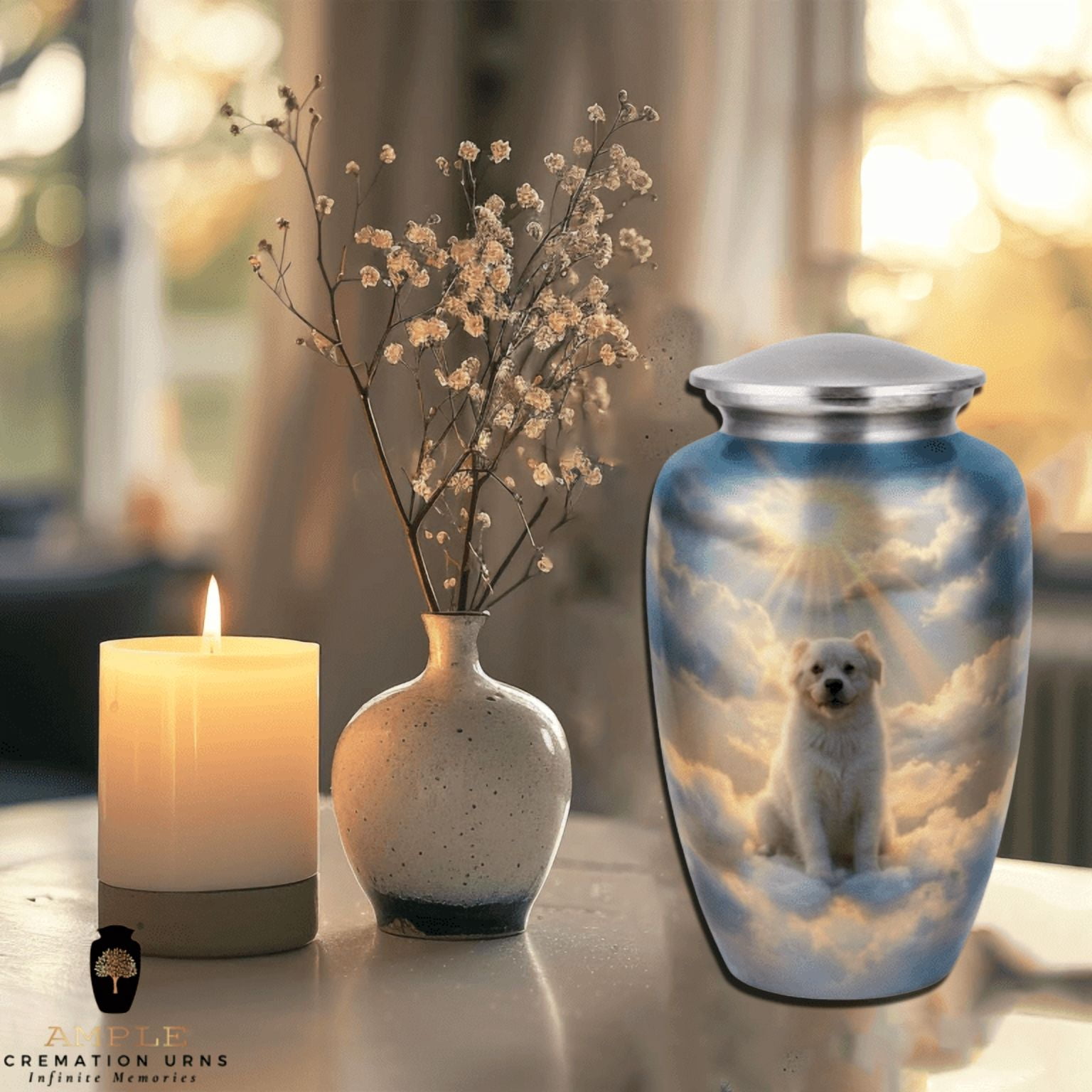 Dog Urn for Ashes Large Heaven Theme Pet Memorial Aluminum Cremation Urn Secure Lid 10 INCH