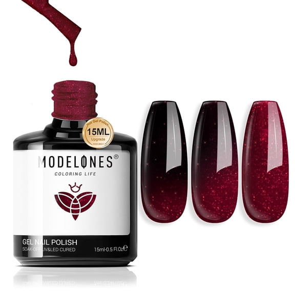 modelones Color Changing Burgundy Red Gel Nail Polish, 15 ML Black Red Mood Temperature Change Nail Polish Gel Soak Off Christmas Nail Art DIY Salon Manicure Holiday Gift for Girls Women