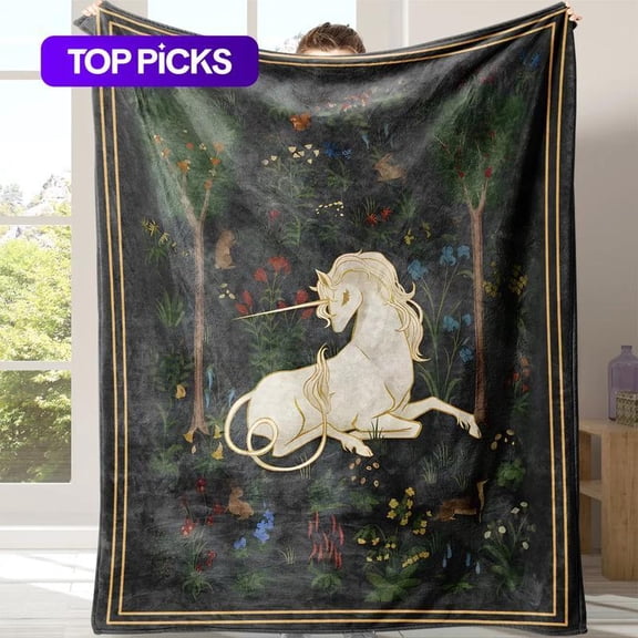 HELLOYOUNG Unicorn Flannel Throw Blanket Soft Warm Cozy Floral Print 1-Pack with Storage Bag for Home Office Bedroom Air Conditioned Room Lightweight Decorative Blanket