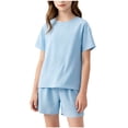 thumbnail image 3 of Babcutegg Girls Two-Piece Loungewear Set – Soft Short Sleeve Round Neck T-Shirt and Matching Casual Shorts for Spring Summer Comfort Blue Size 15-16, 3 of 9