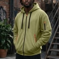 thumbnail image 2 of Delconic Mens Zip Up Hoodie Jacket Long Sleeve Drawstring Hood Sweatshirt with Multiple Zipper Pockets Casual Active Outerwear Army Green L, 2 of 9