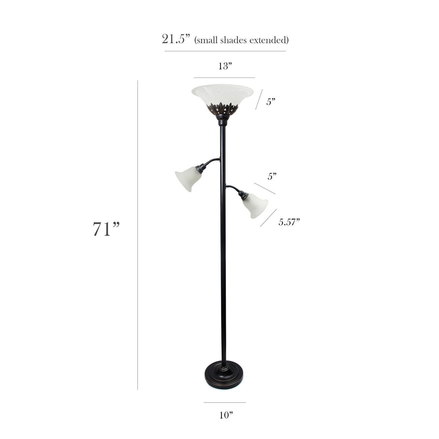 Lampadaire Elegant Designs à 3 lampes avec abat-jour en verre festonné blanc