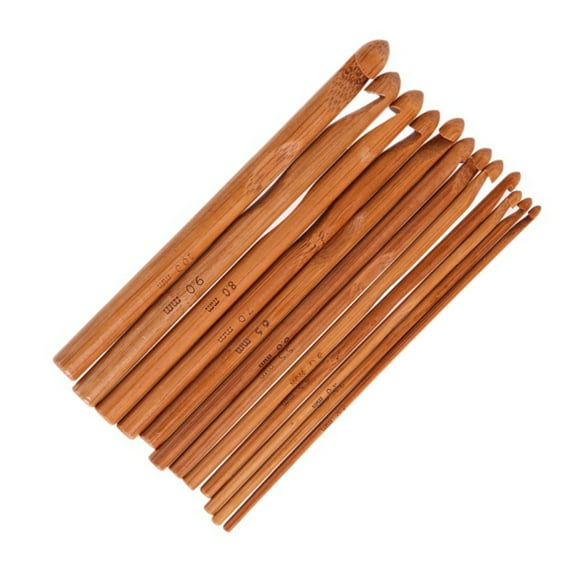 1 Set of 12 Wooden Crochet Tools, Carbonized Round Bamboo Crochet Hooks 3 to 10 mm Diameter, Single Crochet Needle Knitting Kit Crochet Stick Bamboo Blanket