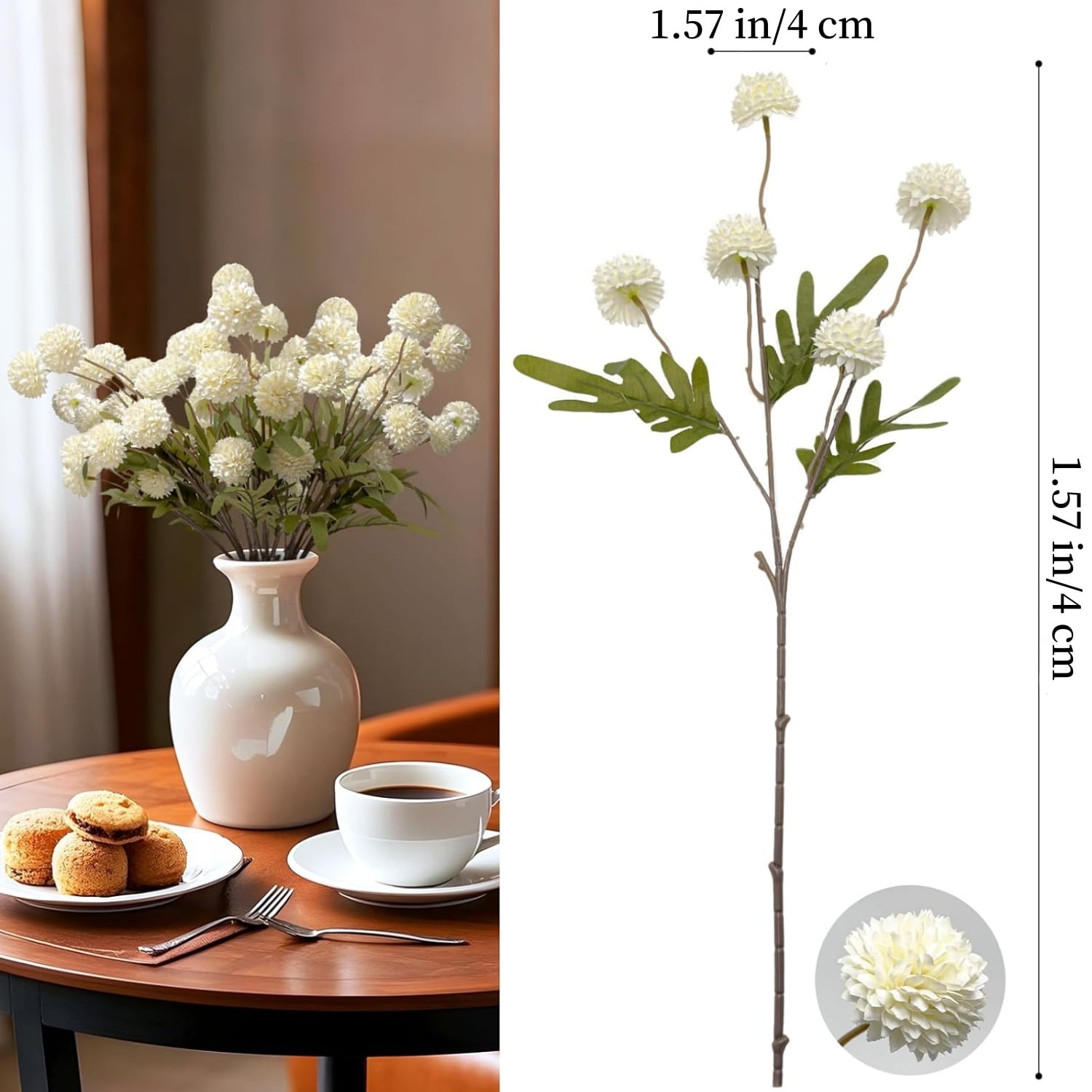 10 Pcs Dried Eucalyptus Stems with 6 Pcs Faux Chrysanthemums Realistic Fake Silk Pompon Mum Preserved Fresh Eucalyptus Stems Real Shower Plant for DIY Bouquet Wedding Arrangements Centerpiece