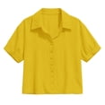 thumbnail image 6 of Women Plus Size Button down Short Sleeve Collared Shirts Summer Breathable Blouse Casual Tops by Yigetop Yellow L, 6 of 8