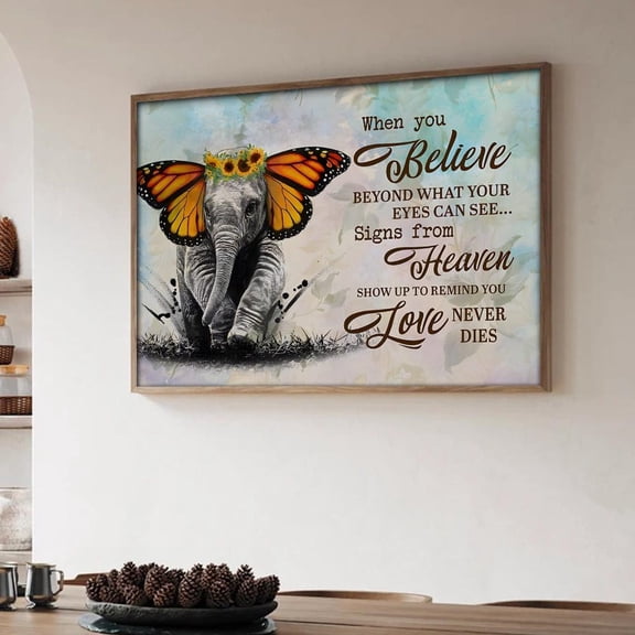 Elephant Butterfly Angel Memorial Art Remembrance Gift, Sympathy Decor Home Decor, 8x12 UNFRAMED