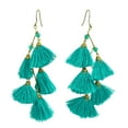 thumbnail image 2 of Zig Zag Chandelier Green Tassels Stone and Brass Drop Earrings, 2 of 5