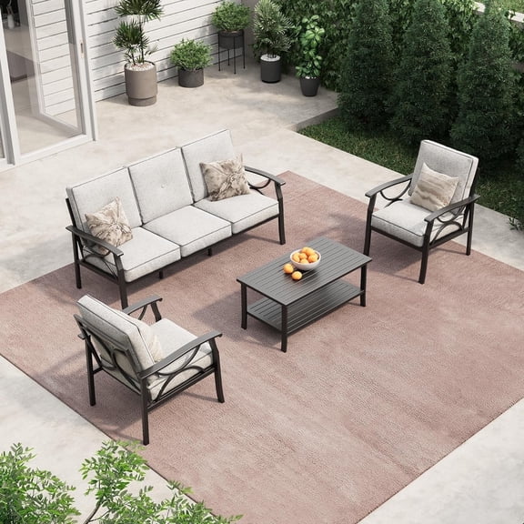 May in color 4 Steel Water-resistant Outdoor Conversation Sets with Armchair and Sofa, Black/Grey
