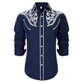 thumbnail image 5 of Mens Shirts Casual Western Cowboy Embroidered Long Sleeve Button Down Lapel Business Blouses Casual Slim Fit Hawaiian Shirt for Men Navy XL, 5 of 5