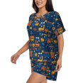 thumbnail image 5 of Lafuoo Funny Steam Train Pattern Women's Round Neck Short Sleeve Pajamas Set, Button Pajamas Elastic Band Pajamas Home Wear-XX-Large, 5 of 9