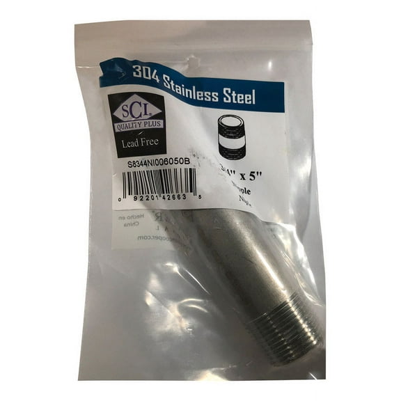 Smith-Cooper S8344NI006050B 0.75 x 5 in. Pipe Nipple S40 Stainless Steel 304