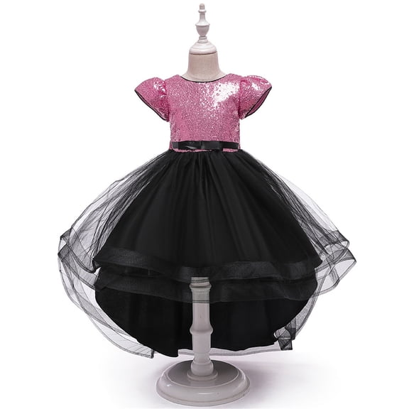 XXWXYD Elegant Girls Sequins Wedding Flower Girl Dress for Princess Par𝗍y Pageant Formal Short Sleeve Lace Tulle Prom Gowns Special Event Wear with Beautiful Details