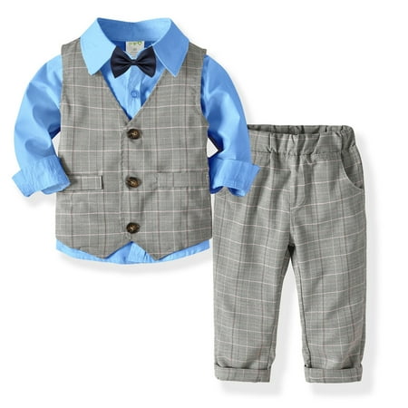 

3PCS Toddler Kids Baby Boy Outfits Bowtie Gentleman Vest Long Sleeve T-Shirt Pants Party Set