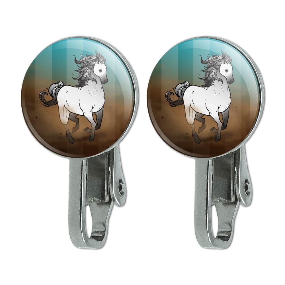 Wild Mustang Horse Earrings – High Gloss Finish With Crystals, Surgical Silver Posts, 1 Inch