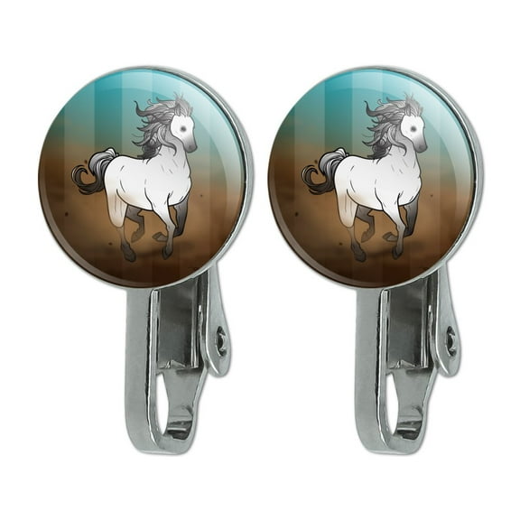 Horse Wild Mustang Running Novelty Clip-On Stud Earrings