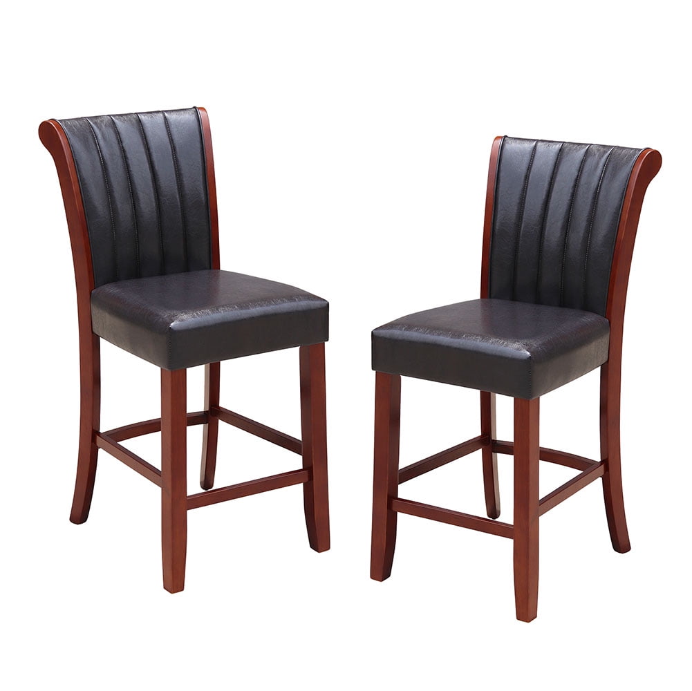 Abble 25" Upholstered Wooden Faux Leather Full Back Bar Stool(Set of 2)