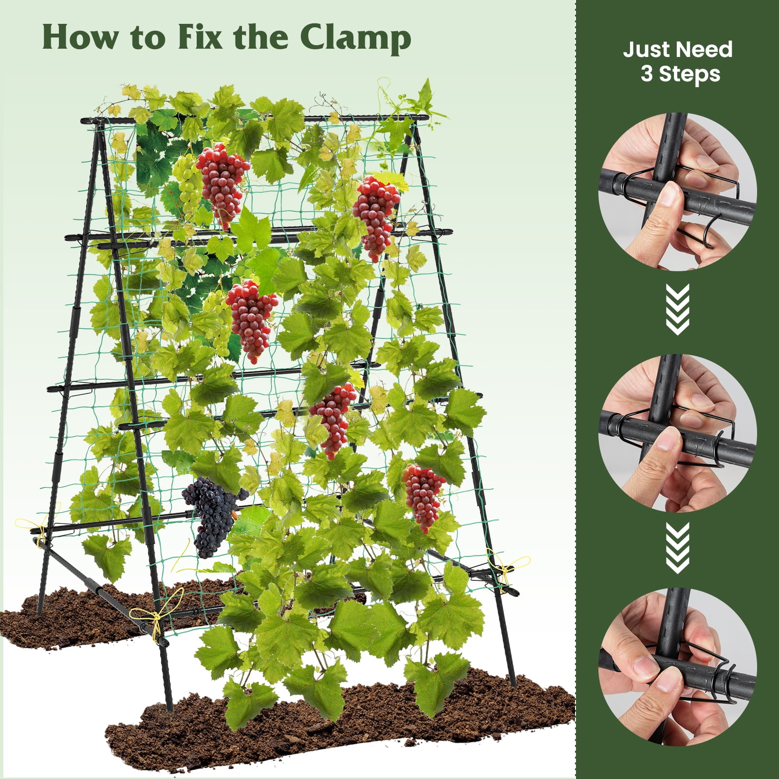 Patiojoy Cucumber Trellis for Plant Climbing Foldable Garden Tunnel Trellis w/ Plastic Coated Tube Trellis Net, Adjustable Auxiliary Clips